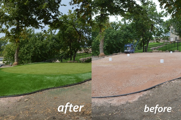 Flagstaff backyard putting green before and after