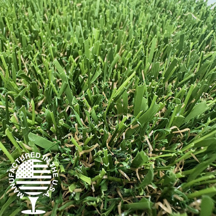 Close-up of artificial grass turf, featuring natural color variation and durable fibers for residential lawns, commercial landscapes, and sports applications by Southwest Greens.