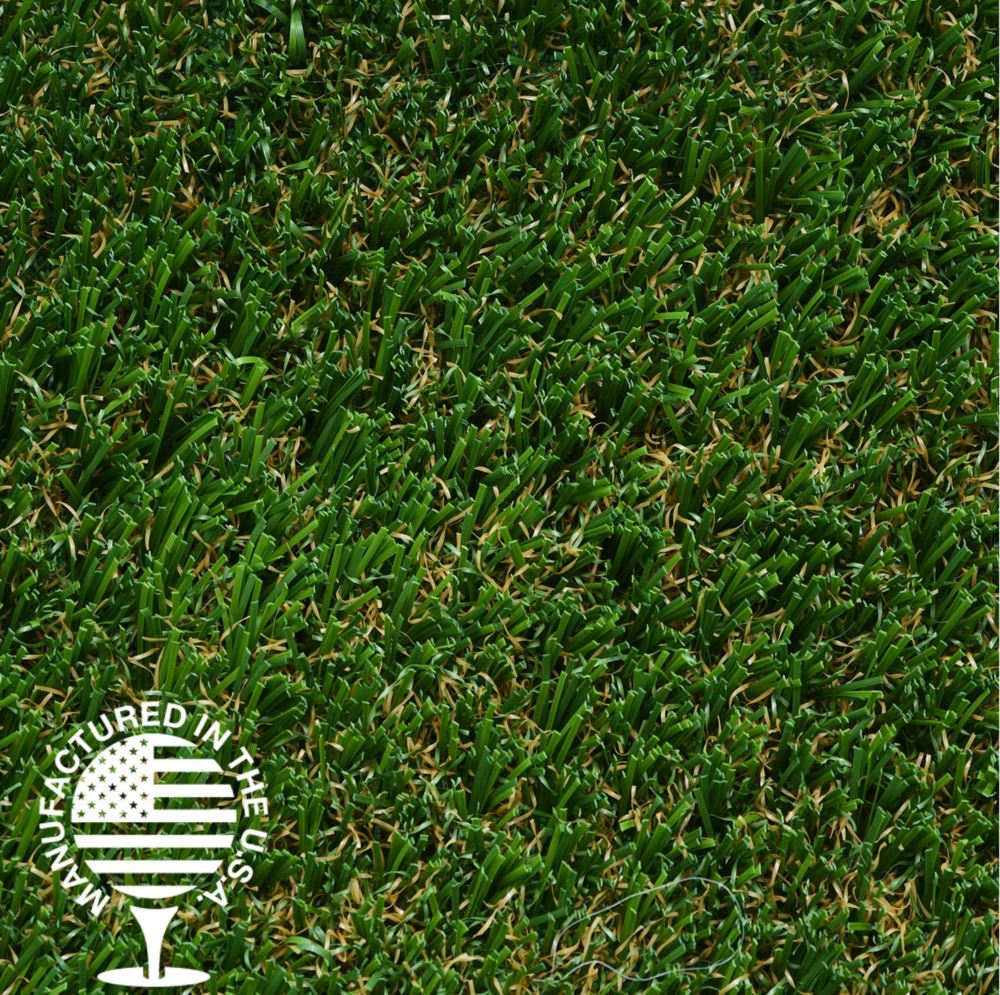 Close up image of green artificial grass with some brown fiber strands. Close up image of green artificial grass with some brown fiber strands.