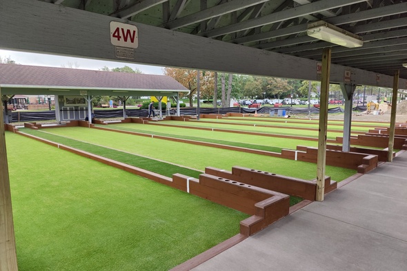 Flagstaff Bocce Ball Game using artificial grass