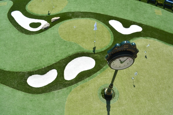 Flagstaff Synthetic grass golf course with sand traps and golfers